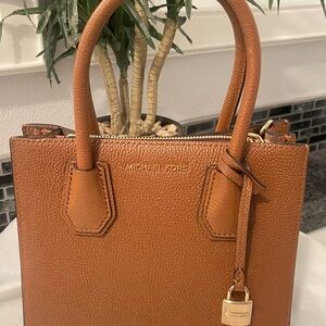 Michael Kors Tan Leather Satchel with Gold-Toned Detail